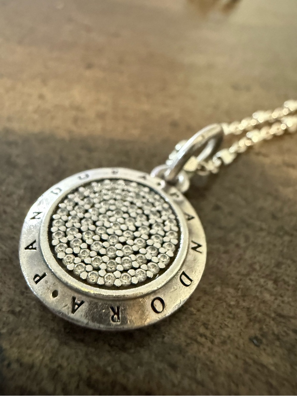 Pandora Silver Pavé Round Logo Pendant Necklace